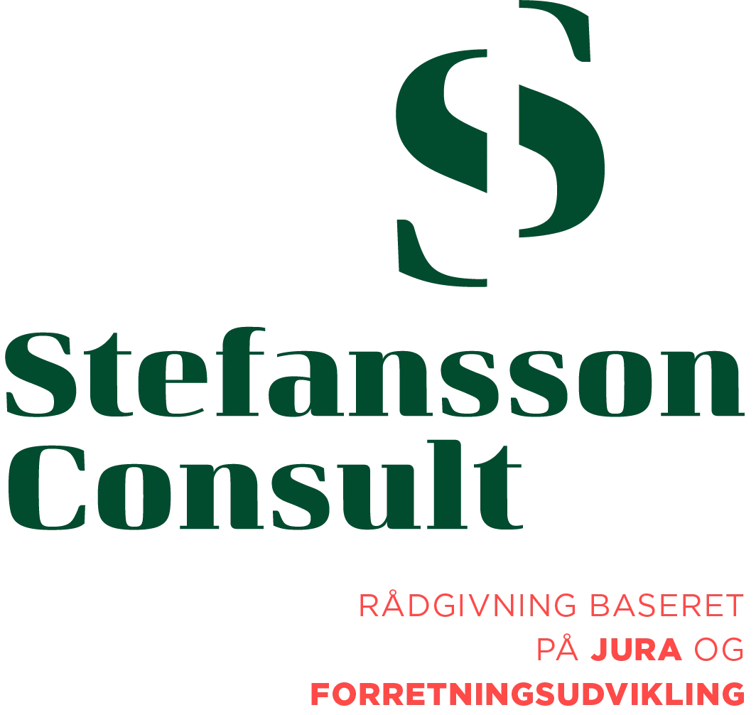 Stefansson logo med roed tekst